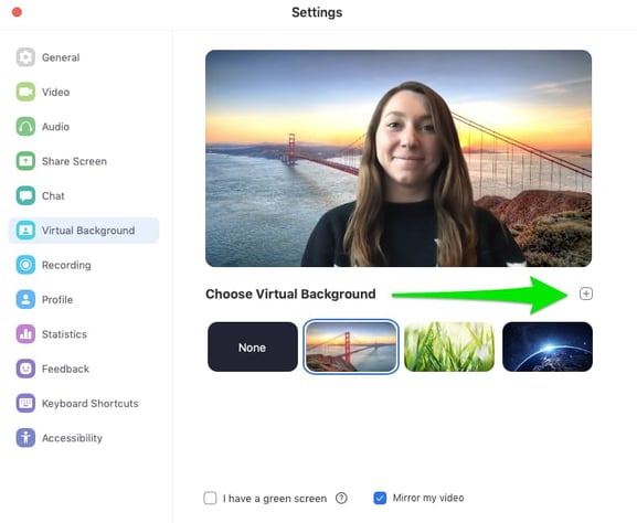 Click the plus button next to Choose Virtual Background to Upload Your Own Zoom Background Image